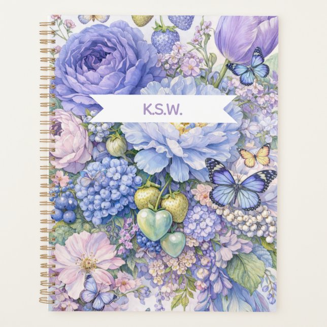 Pastel Blue Floral Butterfly Planner  Planer (Vorderseite)