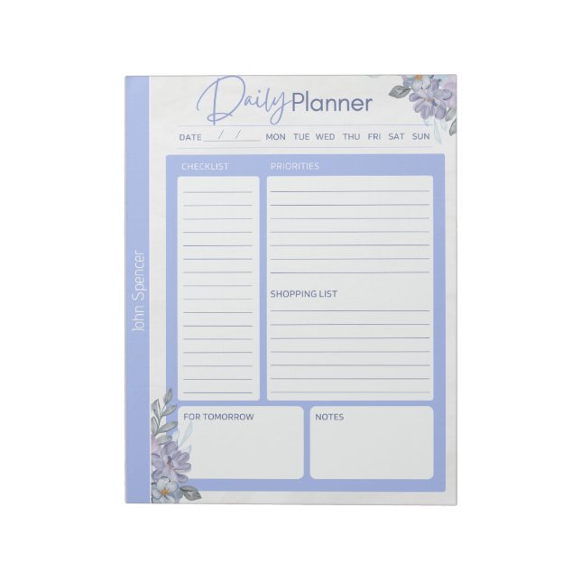 Pastel Blue Floral Daily Planner Notizblock (Rotiert)
