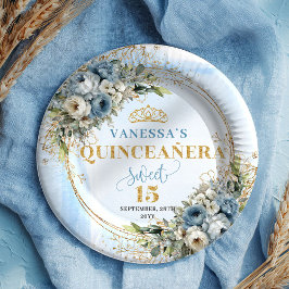 Pastel Blue Floral Eucalyptus Gold Custom Plates Pappteller