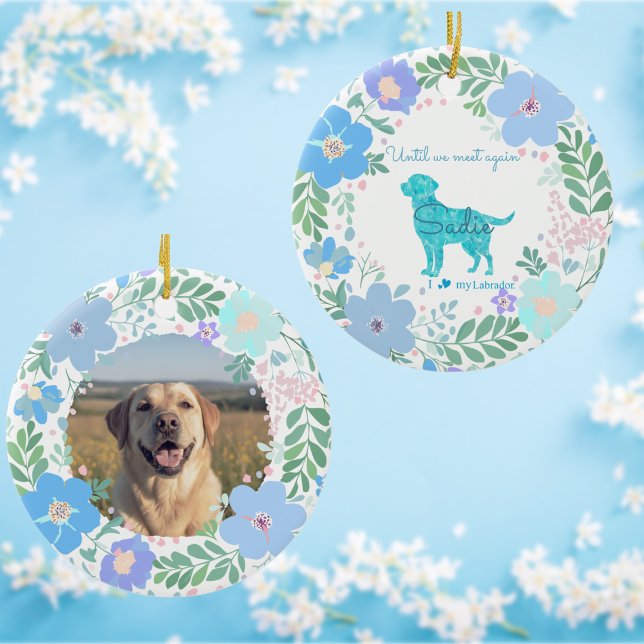 Pastel Blue Floral Labrador Retriever Custom Photo Keramik Ornament (Von Creator hochgeladen)