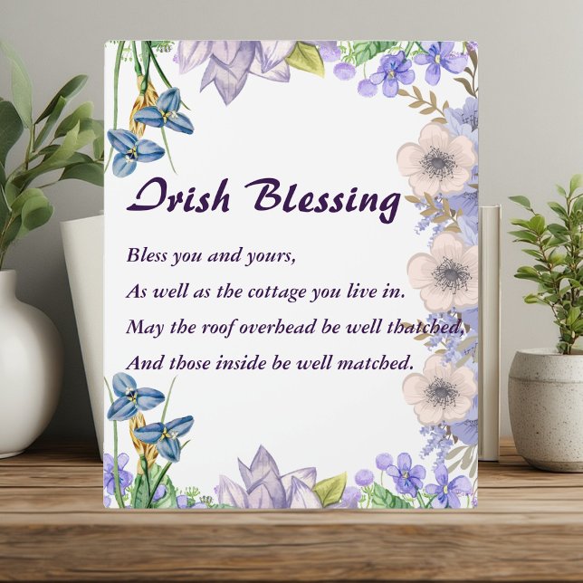 Pastel Blue Floral Lilac Irish Segen Gebet Fotoplatte (Pastel Blue Floral Lilac Irish Blessing Prayer Plaque)