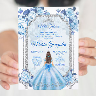 Pastel Blue Floral Mexican Charra Mis Quince Einladung