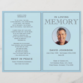 Pastel Blue Foto Order of Service Funeral Program