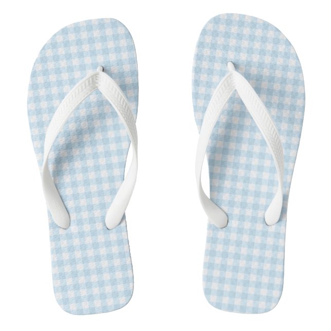 Pastel Blue Gingham Flip Flops Erwachsene, breite  (Fußbett)