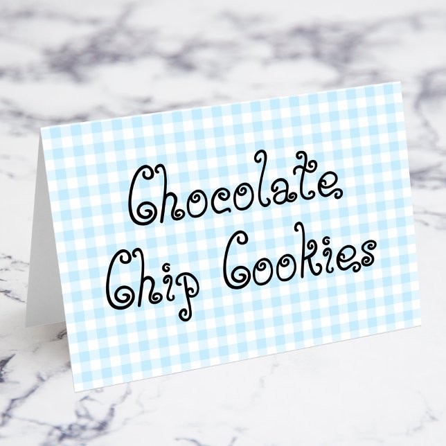 Pastel Blue Gingham Food Cards Tischnummer (Pastel Blue Gingham Chocolate Chip Cookies Food Cards)