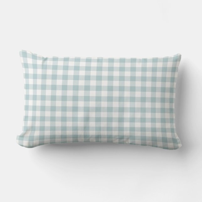 Pastel Blue Gingham Muster geprüft Kissen Für Draußen (Vorderseite)