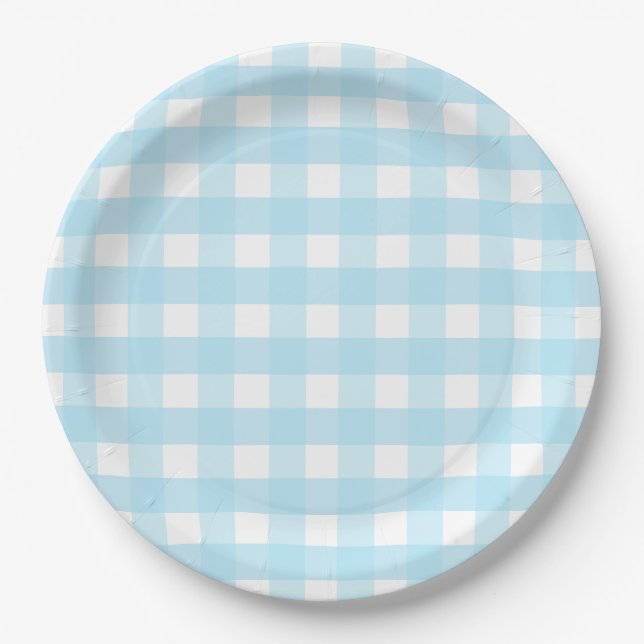 Pastel Blue Gingham Pattern Papierplatte Pappteller (Vorderseite)