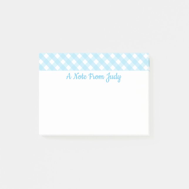 Pastel Blue Gingham Pattern Post-it Klebezettel (Vorderseite)