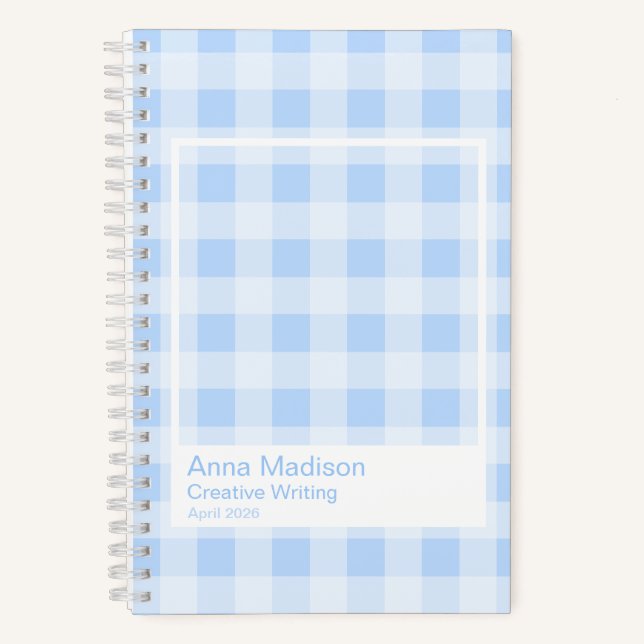 Pastel Blue Gingham Transparent Frame Notebook Notizbuch (Vorderseite)