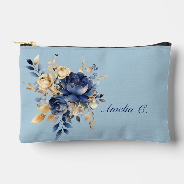 Pastel Blue & Gold Aquarelltasche Zubehörtasche (Vorderseite)