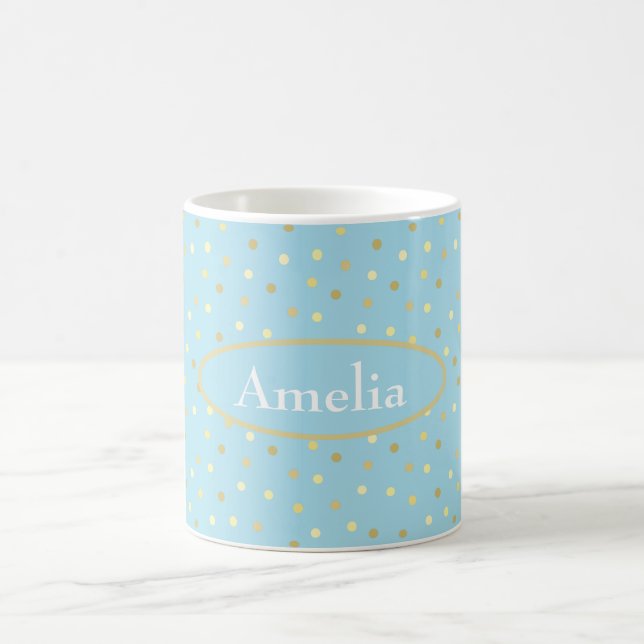 Pastel Blue Gold Confetti Dots Kaffeetasse (Mittel)