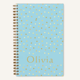 Pastel Blue Gold Confetti Dots Personalisiert Bull Notizbuch