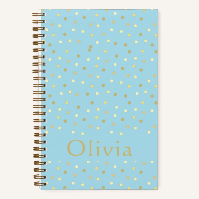Pastel Blue Gold Confetti Dots Personalisiert Bull Notizbuch (Vorderseite)