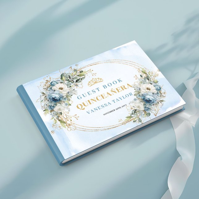 Pastel Blue Gold Greenery 15th Birthday Guest Book Gästebuch (Pastel Blue Gold Greenery 15th Birthday Guest Book)
