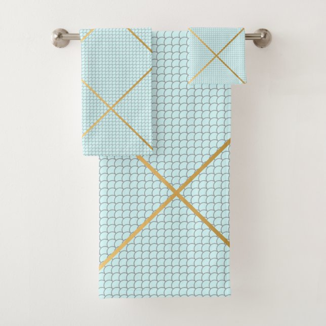 PASTEL BLUE GOLD MERMAID BADEZIMMER TOWEL SET (Insitu)