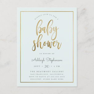 Pastel Blue & Gold Typografie Kinderdusche Einladungspostkarte