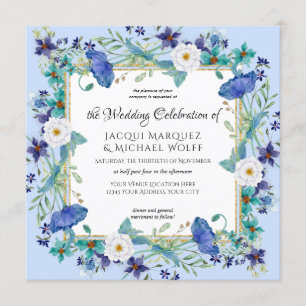 Pastel Blue Gold Watercolor Elegante Hochzeit der  Einladung