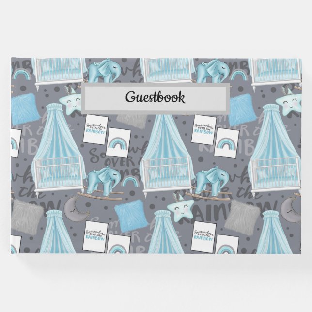 PASTEL BLUE & GRAY BABY KINDERZIMMER SCENE GÄSTEBUCH (Vorderseite)