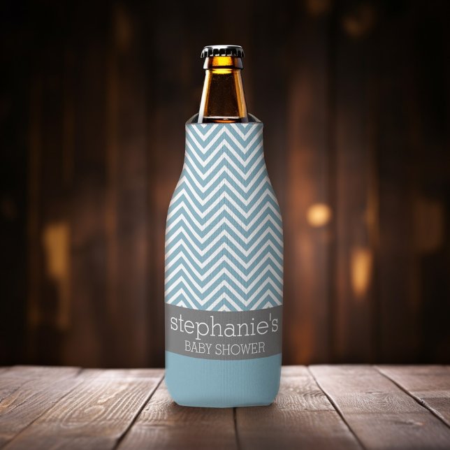 Pastel Blue & Gray Baby Shower Suite Flaschenkühler (Add your name to this personalized bottle cooler.)