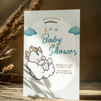 Pastel Blue Gray Schlafen Cloud Baby Dragon Einladung