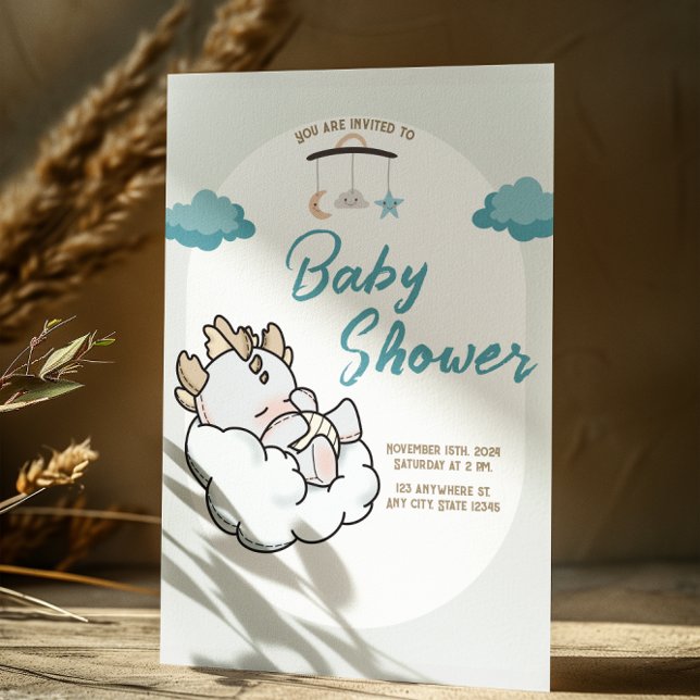 Pastel Blue Gray Schlafen Cloud Baby Dragon Einladung (Von Creator hochgeladen)