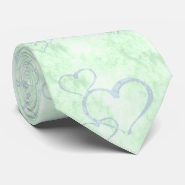 Pastel Blue Green Valentine Hearts Krawatte Männer (Gerollt)