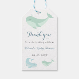 Pastel Blue Green Whale Danke, Baby Shower Geschenkanhänger
