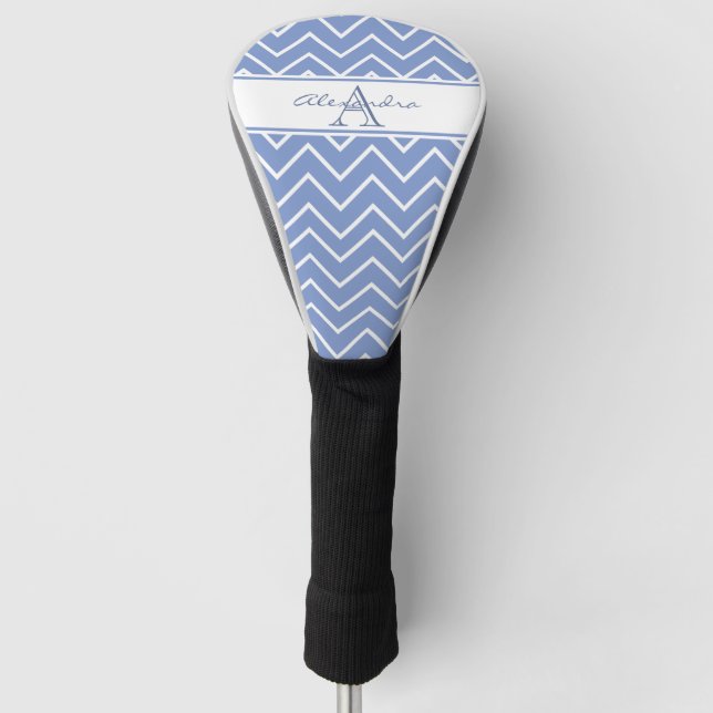 Pastel Blue Grey Zickzack Zigzag Muster Monogram Golf Headcover (Vorderseite)