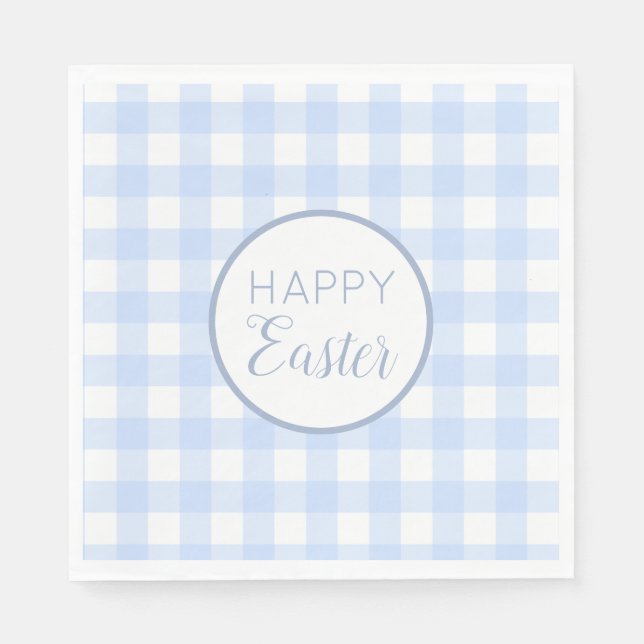 Pastel Blue Happy Oaster Kariertes Muster Serviette (Vorderseite)