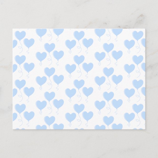 Pastel Blue Heart Balloon Muster. Postkarte (Vorderseite)
