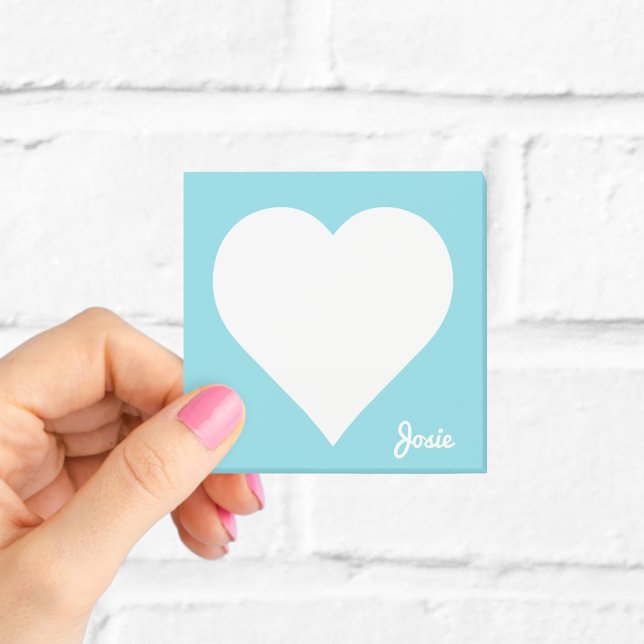 Pastel Blue Heart Sticky Notes mit Name Post-it Klebezettel (Von Creator hochgeladen)