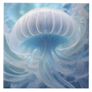 Pastel Blue Jellyfish Fraktal Kunst im Wasser Fliese