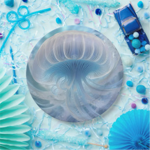 Pastel Blue Jellyfish Fraktal Kunst im Wasser Pappteller