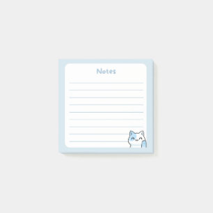 Pastel Blue Kawaii Chibi Kitty Cat Waving Hello Post-it Klebezettel