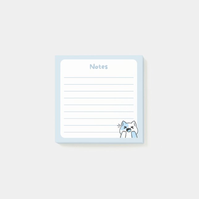 Pastel Blue Kawaii Chibi Laughing kitty Cat Post-it Klebezettel (Vorderseite)