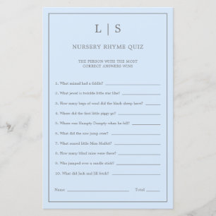 Pastel Blue Kinderzimmer Rhyme Quiz Baby Showspiel