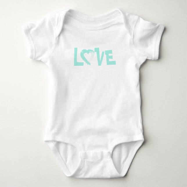 Pastel Blue Liebe Heart Baby Bodysuit Strampler (Vorderseite)