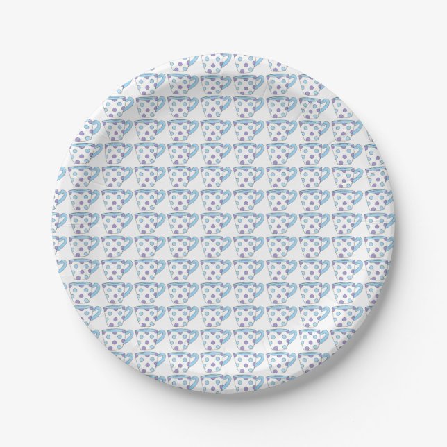 Pastel Blue Lila Polka Dot Teacup Tea Time Party Pappteller (Vorderseite)