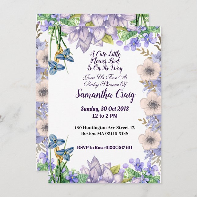 Pastel Blue Little Blume Bud Floral Baby Dusche Einladung (Vorne/Hinten)