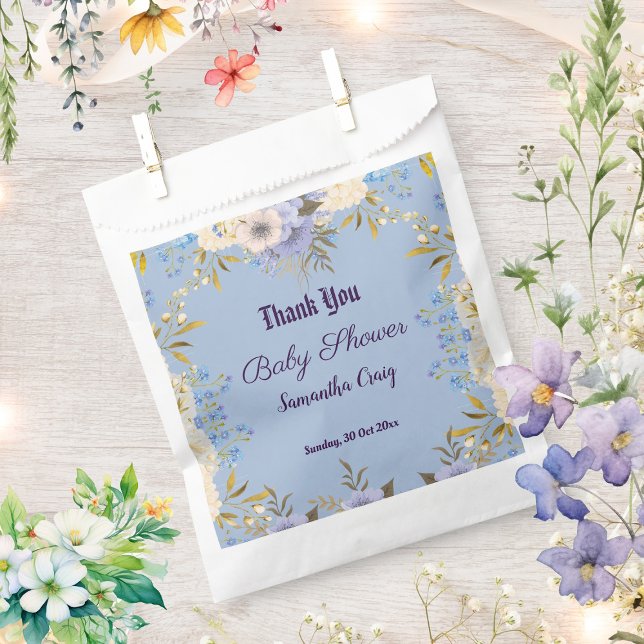 Pastel Blue Little Blume Bud Floral Baby Dusche Geschenktütchen (Pastel Blue Little Flower Bud Floral Baby Shower Favor Bag)
