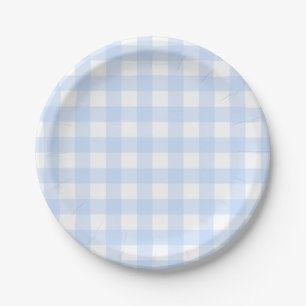 Pastel Blue Oaster Kariertes Muster Pappteller