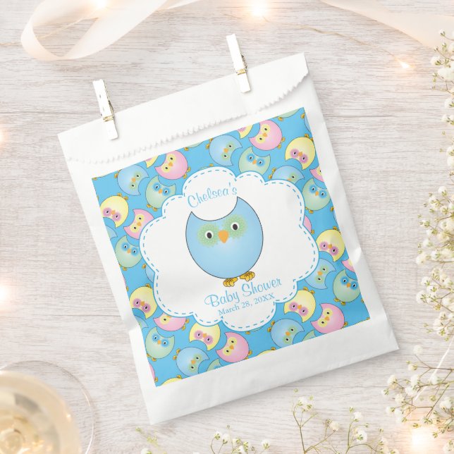 Pastel Blue Owl Babydusche Thema Gefallen Beutel Geschenktütchen (Ausgeschnitten)