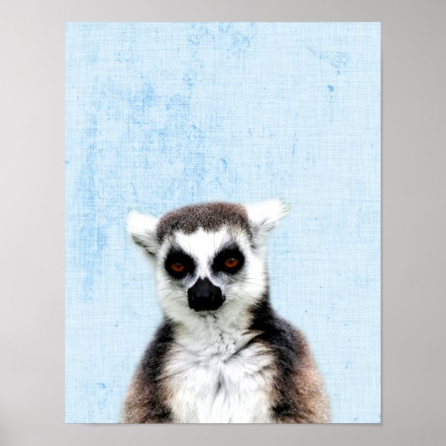 Pastel Blue Peekaboo Lemur Minimalistisches Kinder Poster (Vorne)