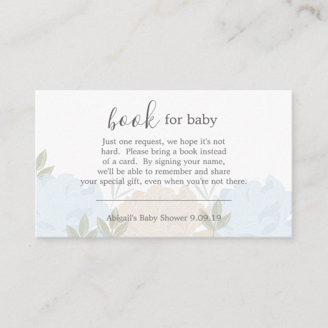 Pastel Blue Peonies Book Request Baby Dusche Begleitkarte (Vorderseite)
