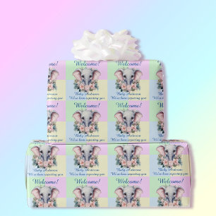 Pastel Blue Pink Babydusche hinzufügen Elephant Geschenkpapier
