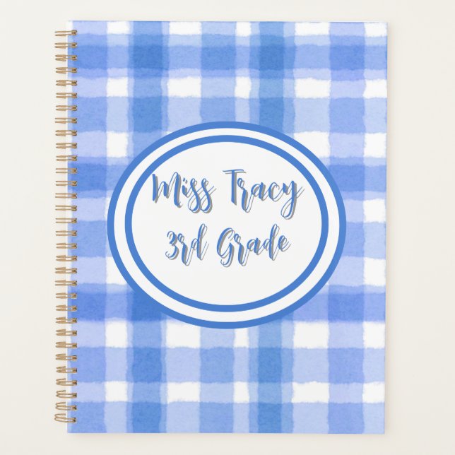 Pastel Blue Plaid Custom Planner Planer (Vorderseite)