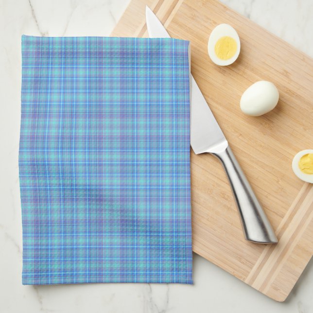 Pastel Blue Plaid Pattern Geschirrtuch (Viertel Falte)