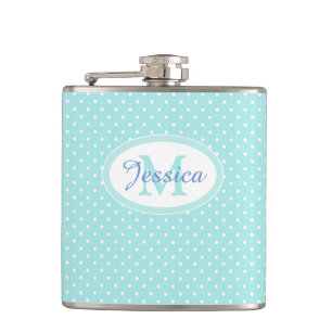 Pastel Blue Polka Dot Personalisiert Flachmann