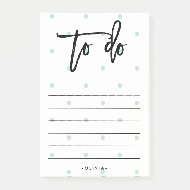 Pastel Blue Polka Dots und moderne Typografie zu t Post-it Klebezettel (Vorderseite)