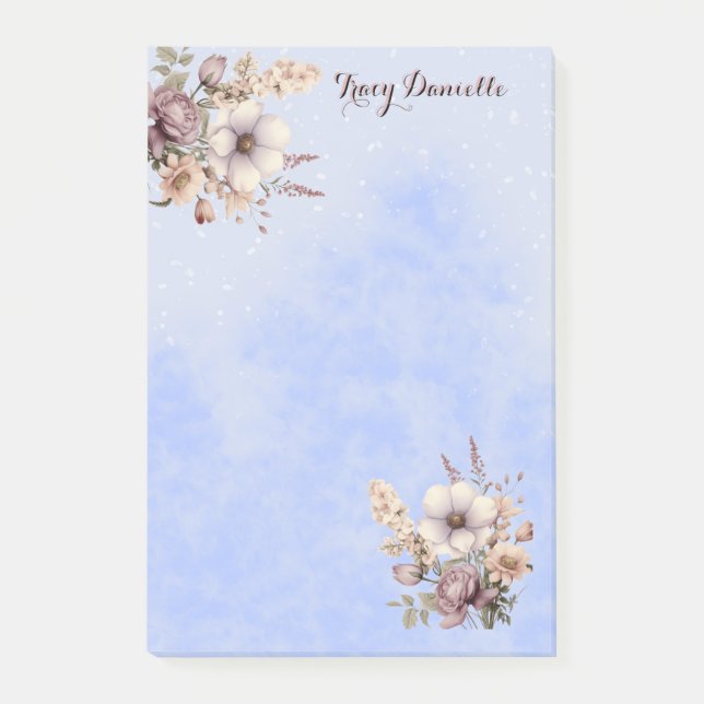 Pastel Blue Pretty Floral Custom Notes Post-it Klebezettel (Vorderseite)